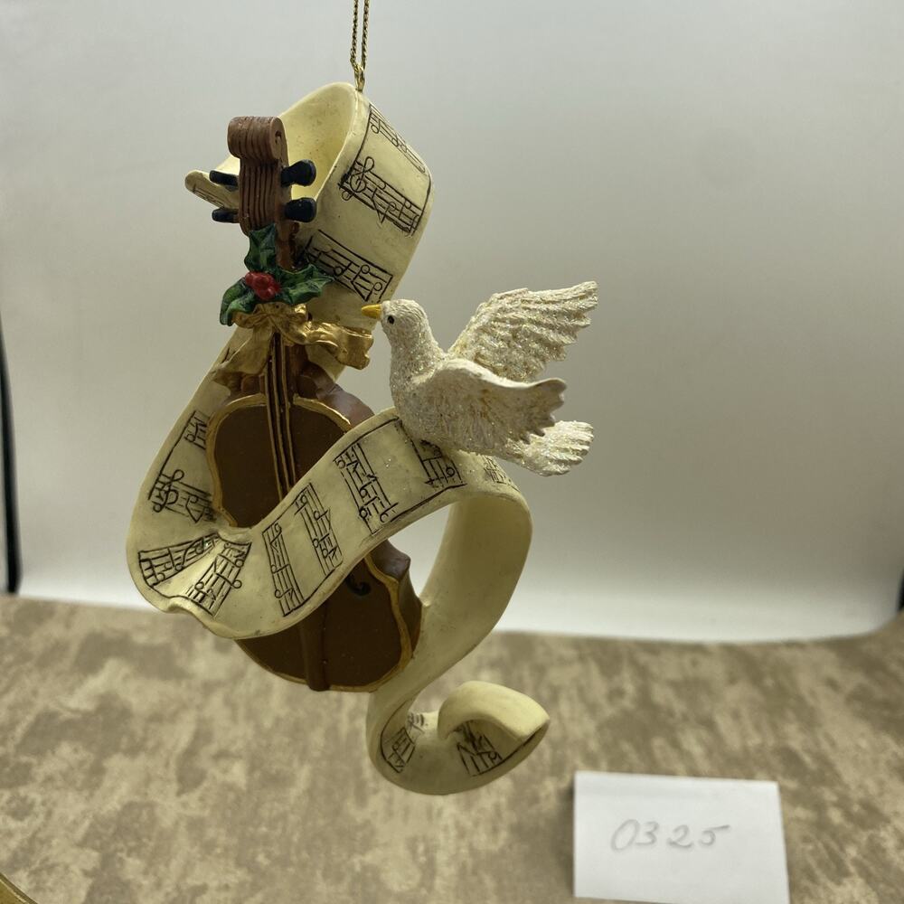6” Holiday Elegance Ornament with Violin, Glitter Dove, & Scroll Music Resin